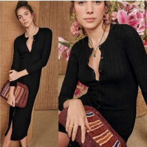 Sezane Albane Dress Long Sleeve Ribbed Knit Button Front Midi Dress NWOT